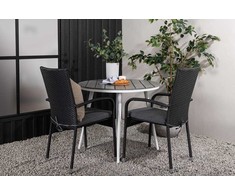 Lauko baldų komplektas Venture Design Valgomojo stalas ir kėdžių komplektas 90x90 cm Baltas Pilkas Juodas Aliuminis Dirbtinė rotangas