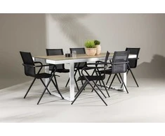 Lauko baldų komplektas Venture Design Valgomojo komplektas Merlo valgomojo stalas ir Alina kėdės 200x75 cm balta juoda aliuminis