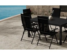Lauko baldų komplektas Venture Design Valgomojo komplektas Capo stalas su 6 Levanzo kėdėmis, juodas plienas, sulankstomas