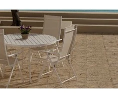 Lauko baldų komplektas Venture Design Valgomojo komplektas Giardini stalas su 4 Levanzo kėdėmis 120 cm smėlio spalvos plienas