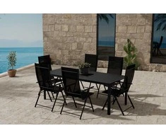 Lauko baldų komplektas Venture Design Valgomojo komplektas Giardini stalas su 6 Levanzo kėdėmis, juodas plienas, lauko