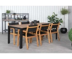 Lauko baldų komplektas Venture Design Valgomojo stalas ir sulankstomos kėdės komplektas 205x90 cm Juoda Akacija Lauko baldai