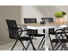 Lauko baldų komplektas Venture Design Valgomojo komplektas Merlo valgomojo stalas ir Alina kėdės 200x75 cm balta juoda aliuminis