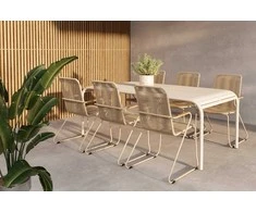 Lauko baldų komplektas Venture Design Valgomojo stalo ir kėdžių komplektas Borneo valgomojo stalas ir Bois valgomojo kėdžių komplektas smėlio spalvos lauko baldai