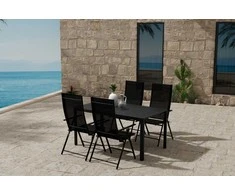 Lauko baldų komplektas Venture Design Valgomojo komplektas Giardini stalas su 4 Levanzo kėdėmis, juodas plienas