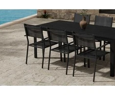Lauko baldų komplektas Venture Design Valgomojo komplektas Mirko stalas su 6 Copacabana kėdėmis, juodos spalvos, lauko baldai