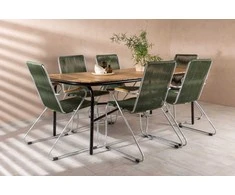 Lauko baldų komplektas Venture Design Valgomojo stalas ir kėdžių komplektas Holmbeck ir Bois 200x90x75 cm juodas žalias plieno virvė