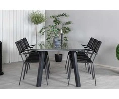 Lauko baldų komplektas Venture Design Valgomojo stalas ir foteliai 200x100 cm juodas plieno pintas rotangas