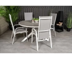 Lauko baldų komplektas Venture Design Valgomojo komplektas Parma stalas Copacabana atlošiama kėdė 140 cm balta pilka Aintwood Textilene
