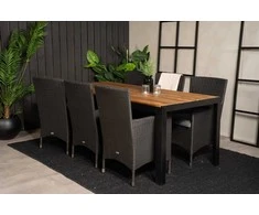 Lauko baldų komplektas Venture Design Valgomojo stalas ir fotelio komplektas 200x100 cm juoda akacija pagalvėlė