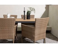 Lauko baldų komplektas Venture Design Valgomojo komplektas Stačiakampis stalas 90x150 cm Juodos spalvos pintos kėdės Smėlio spalvos Aliuminis