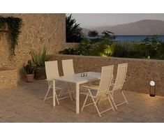 Lauko baldų komplektas Venture Design Valgomojo komplektas Giardini stalas su 4 Levanzo kėdėmis, smėlio spalvos, sulankstomas