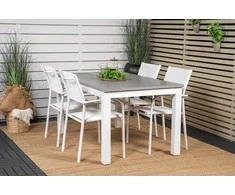 Lauko baldų komplektas Venture Design Valgomojo stalas ir fotelio komplektas 152x210x90 cm, baltas Aintwood, sukraunamas
