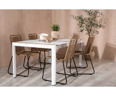 Lauko baldų komplektas Venture Design Valgomojo stalas ir kėdžių komplektas 150x100 cm Baltojo tekmedžio Juoda Smėlio spalva