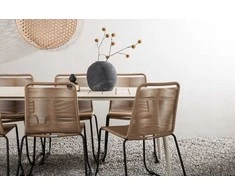 Lauko baldų komplektas Venture Design Valgomojo stalas ir kėdžių komplektas Lina 200x90 cm, smėlio spalvos ir juodos spalvos, plienas ir virvė