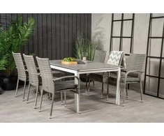 Lauko baldų komplektas Venture Design Valgomojo stalas ir kėdžių komplektas 160x240 cm, baltas, dirbtinė mediena, lauko baldai