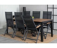 Lauko baldų komplektas Venture Design Valgomojo stalas ir kėdžių komplektas 205x90 cm Juoda Akacija Tikas Textilene