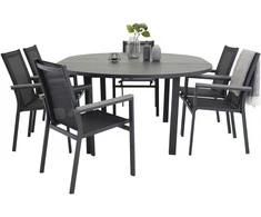 Lauko baldų komplektas Venture Design Valgomojo komplektas Marbella valgomojo stalas ir Parma fotelis 140x74 cm juodas