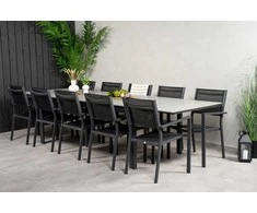 Lauko baldų komplektas Venture Design Valgomojo stalas ir sulankstomų kėdžių komplektas, 229x310 cm, juodas, lauko baldai
