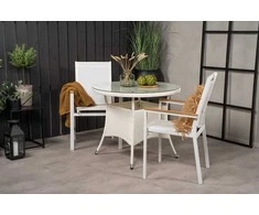 Lauko baldų komplektas Venture Design Valgomojo stalas ir fotelio komplektas, 90 cm, baltas tekas