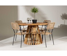 Lauko baldų komplektas Venture Design Valgomojo komplektas Lumpur stalas ir Lindos fotelis 110x75 cm juoda ruda akacijos mediena