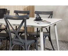 Lauko baldų komplektas Venture Design Valgomojo stalas ir valgomojo kėdžių komplektas Lina ir Tablas 200x90 cm smėlio spalvos ir juodos spalvos aliuminis