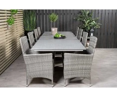Lauko baldų komplektas Venture Design Valgomojo komplektas Levels stalas 229x310 cm baltas pilkas Aintwood pluoštas putos poliesteris pintas rotangas