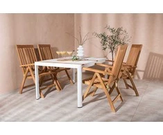 Lauko baldų komplektas Venture Design Valgomojo stalas ir sulankstomos kėdės rinkinys 150x100 cm, baltas tikas