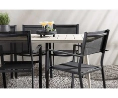 Lauko baldų komplektas Venture Design Valgomojo stalas ir sulankstomos kėdės rinkinys 200x90 cm, smėlio spalvos, plienas