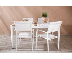 Lauko baldų komplektas Venture Design Valgomojo stalas ir fotelio komplektas 150x100 cm, baltas, iš tiko medienos, aliuminis, sukraunamas