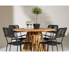 Lauko baldų komplektas Venture Design Valgomojo stalas ir fotelio komplektas 110x75 cm juodos akacijos mediena