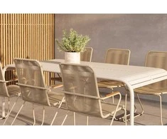 Lauko baldų komplektas Venture Design Valgomojo stalo ir kėdžių komplektas Borneo valgomojo stalas ir Bois valgomojo kėdžių komplektas smėlio spalvos lauko baldai
