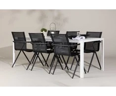 Lauko baldų komplektas Venture Design Valgomojo komplektas Break stalas ir Alina kėdės 205x75 cm balta ir juoda