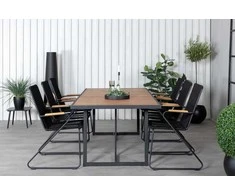 Lauko baldų komplektas Venture Design Valgomojo stalas ir fotelio komplektas 200x100 cm, juodas plienas, akacija