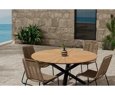 Lauko baldų komplektas Venture Design Valgomojo komplektas Mexico stalas su 4 Lindos kėdėmis, juoda, ruda, metalas, ąžuolas