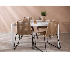 Lauko baldų komplektas Venture Design Valgomojo stalas ir kėdžių komplektas 150x100 cm Baltojo tekmedžio Juoda Smėlio spalva