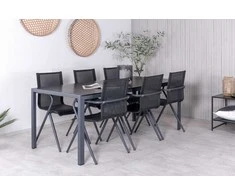 Lauko baldų komplektas Venture Design Valgomojo stalas ir kėdžių komplektas 205x90 cm Juodas dažytas medis tekstilenas