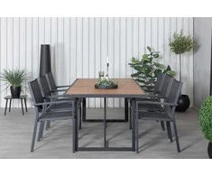 Lauko baldų komplektas Venture Design Valgomojo stalas ir sulankstomos kėdės, 200x100 cm, juodas plienas