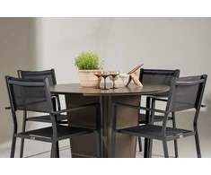 Lauko baldų komplektas Venture Design Valgomojo komplektas Santa Fe valgomojo stalas ir Copacabana sulankstomos kėdės 120 cm juoda ruda aliuminis