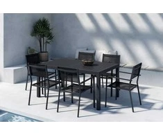 Lauko baldų komplektas Venture Design Valgomojo stalo ir kėdžių komplektas Capo valgomojo stalas ištraukiamas ir Copacabana dėvimų kėdžių rinkinys 160x240x cm juodas aliuminis