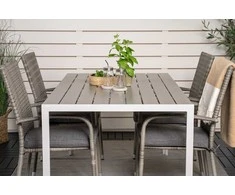 Lauko baldų komplektas Venture Design Valgomojo stalas ir fotelio komplektas 150x90 cm baltas Aintwood rotangas plienas