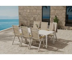 Lauko baldų komplektas Venture Design Valgomojo komplektas Giardini stalas su 6 Panama atlošiamos kėdės, smėlio spalvos, lauko baldai