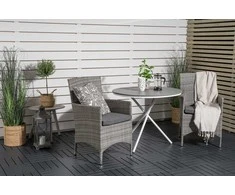 Lauko baldų komplektas Venture Design Valgomojo komplektas Parma kavinės stalas ir Malin porankinė kėdė 90 cm balta pilka Aintwood