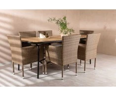 Lauko baldų komplektas Venture Design Valgomojo stalas ir kėdžių komplektas Holmbeck ir Malina 200x90x75 cm Juoda ir smėlio spalvos Plienas ir vytelės