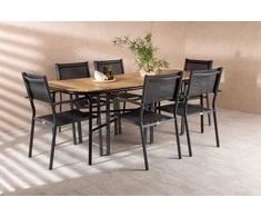Lauko baldų komplektas Venture Design Valgomojo stalas ir kėdžių komplektas 200x90x75 cm juodas plienas