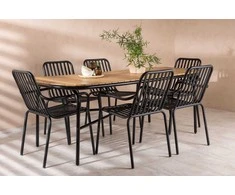 Lauko baldų komplektas Venture Design Valgomojo stalo ir kėdžių komplektas Holmbeck ir Peking 200x90x75 cm juodas plienas ir aliuminis