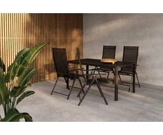Lauko baldų komplektas Venture Design Valgomojo komplektas Giardini valgomojo stalas ir Levanzo valgomojo kėdės juodos spalvos aliuminis ir plienas
