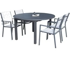 Lauko baldų komplektas Venture Design Valgomojo komplektas Marbella stalas ir Copacabana kėdės 140x74 cm juodos ir pilkos spalvos aliuminis
