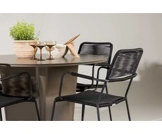 Lauko baldų komplektas Venture Design Valgomojo komplektas Santa Fe valgomojo stalas ir Lindos fotelis 120 cm juodas lauko