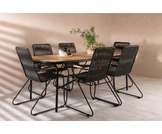 Lauko baldų komplektas Venture Design Valgomojo komplektas Holmbeck valgomojo stalas ir Bois valgomojo kėdės 200x90x75 cm juoda